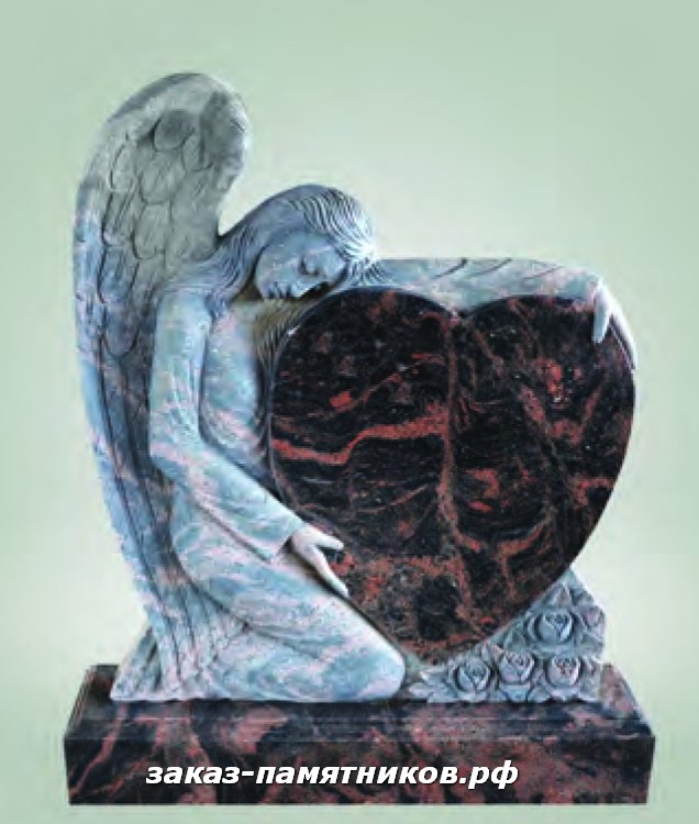 Памятник из гранита в виде сердца с ангелом 01 фото