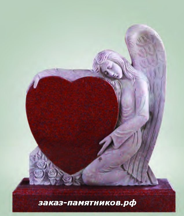 Гранитный памятник в форме сердца с ангелом 05 фото