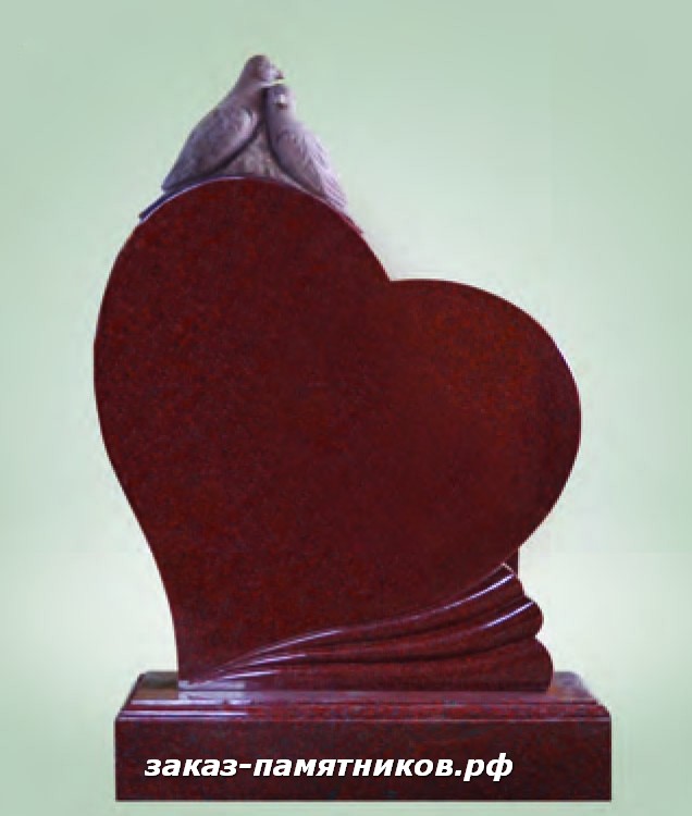 Памятник из гранита в виде сердца с голубями 11 фото